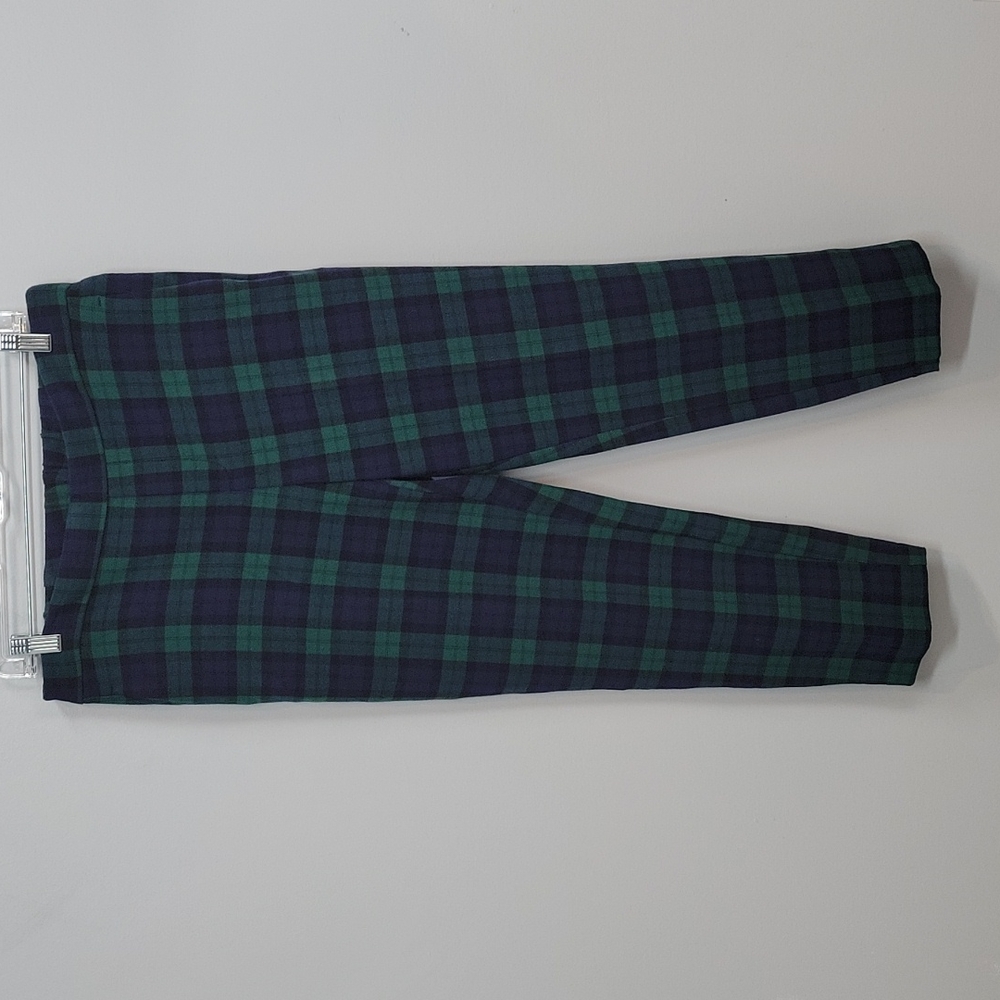 Old Navy Blue & Green Plaid Pull On Ankle Pants Straight Leg High Waist